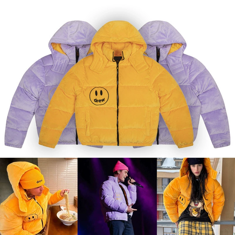 Drew Piggy Nest Смайлик Бибер Популярная Повседневная Свободная Высококачественная осенне-зимняя теплая хлопковая куртка Куртка для мужчин и женщин пара