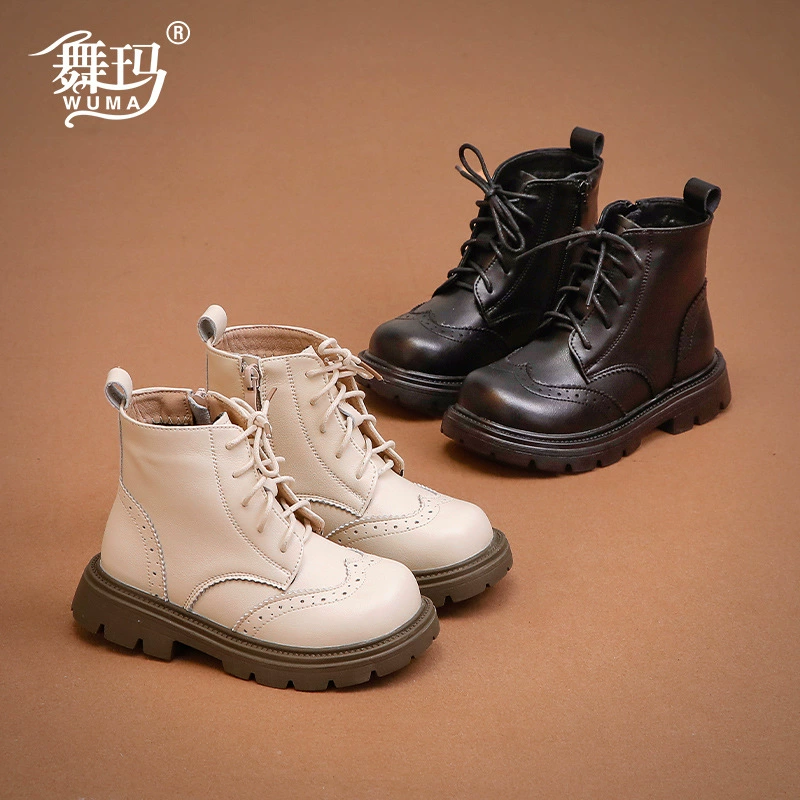 Танцевальные сапоги для девочек детские кожаные сапоги Martin 2024 новые зимние девочки плюс бархатные британские детские хлопковые туфли