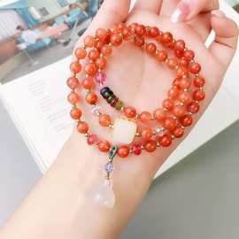 南红碧玺算盘珠三圈手链小众设计感玉髓莲蓬手串手工饰品串珠配饰