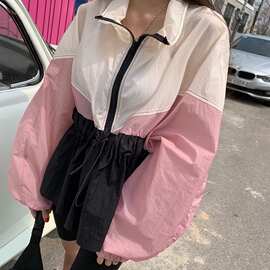 韩版2025夏季新款轻薄户外防晒上衣女收腰撞色套头冲锋衣薄外套女