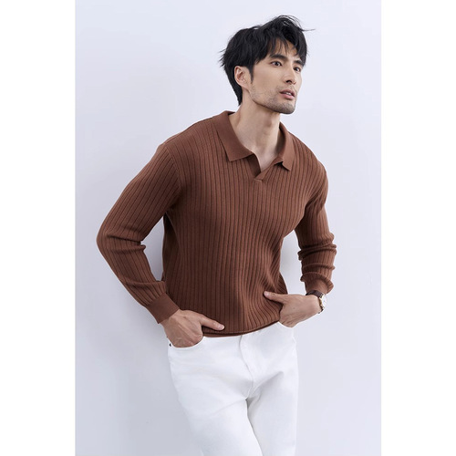 Spring and Autumn New POLO Shirt Collar Long Sleeve Knitted Sweater Men Light Mature Tapered Business Trend Import and Export Cross-border Wholesale