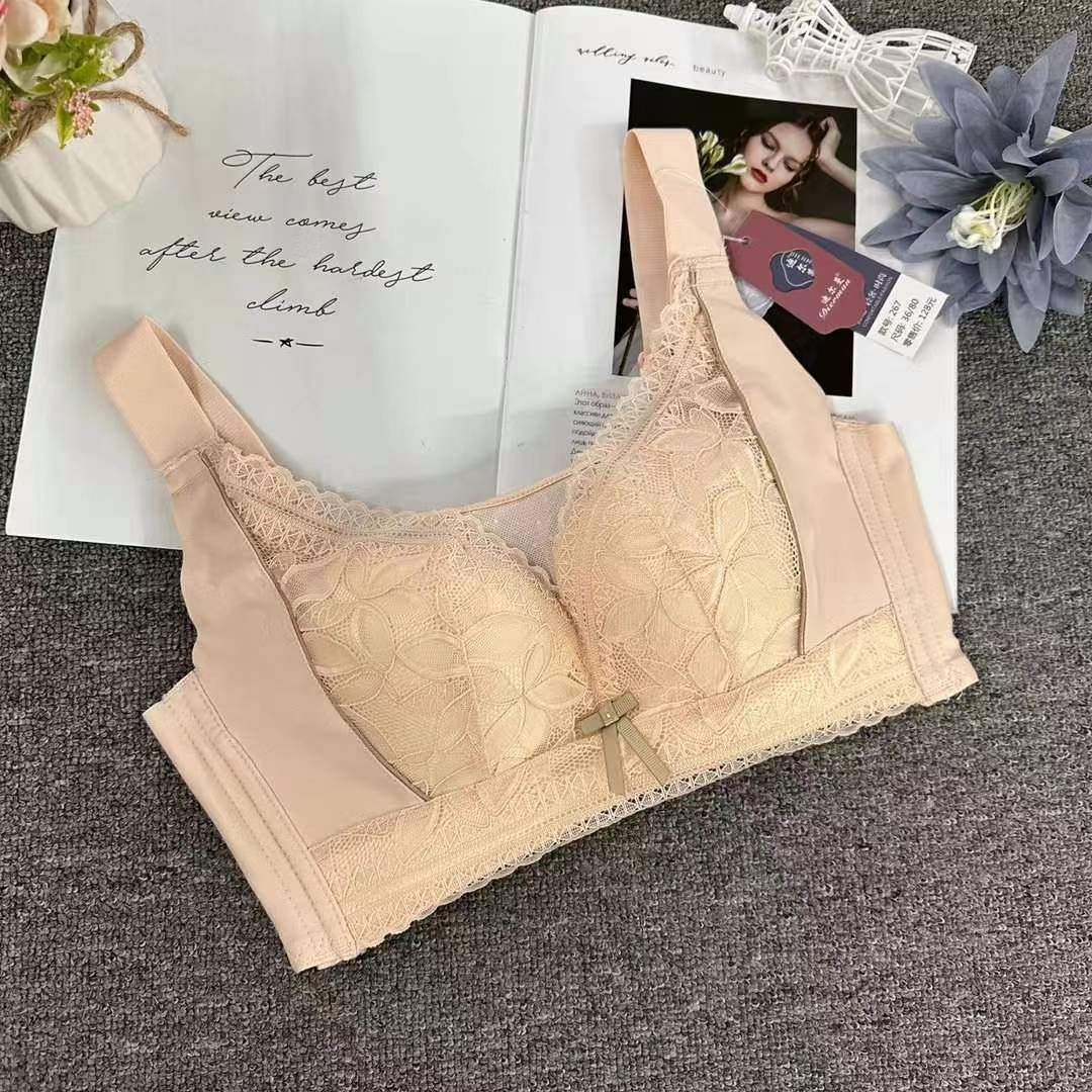 Nuevo sujetador de alta calidad de moda de encaje jacquard transpirable y cómodo ajustable anti-caída de cuatro filas de ropa interior de botón