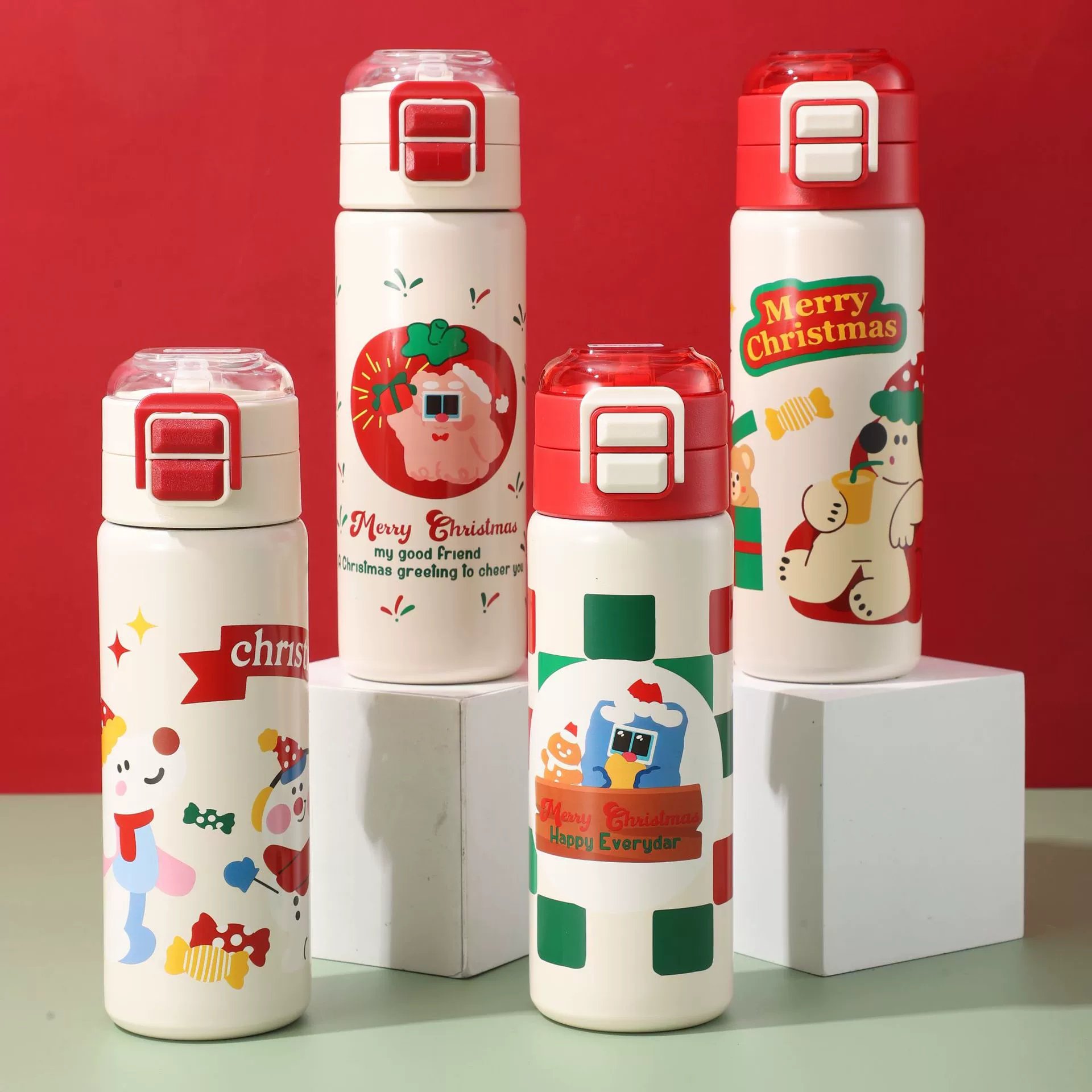 Новая рождественская серия двойной выпивка 316 из нержавеющей стали термодекционная чашка праздничный подарок милый мультфильм соломка чашка оптом