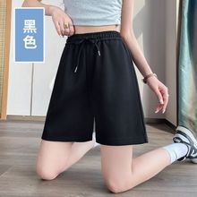 批发黑色运动短裤女夏季薄款高腰显瘦阔腿宽松直筒外穿跑步五分裤