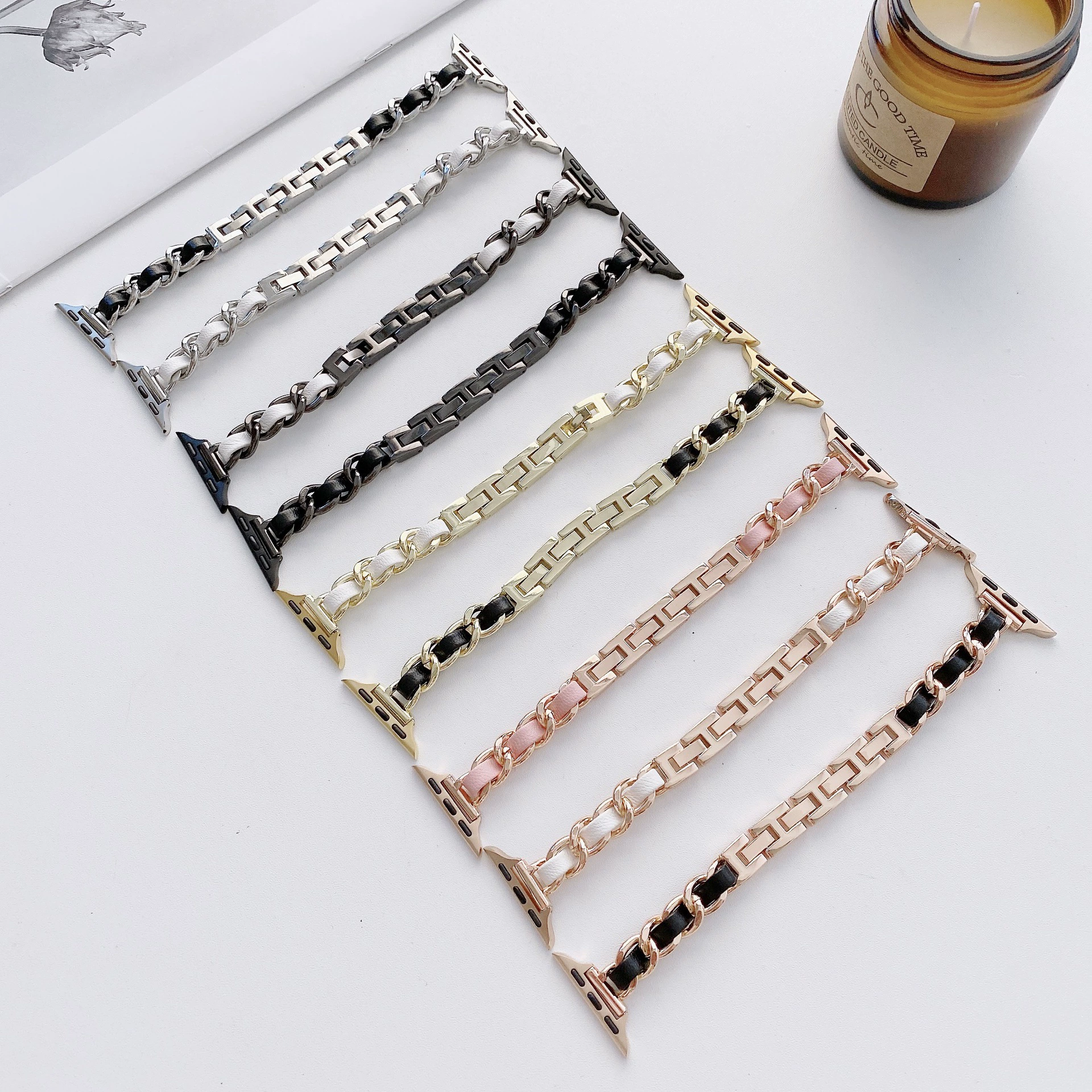 Ремешок для часов в стиле Chanel из тонкого денима с одной цепочкой, подходит для Apple 678910, Huawei GT5, Fit4, Samsung, Xiaomi.