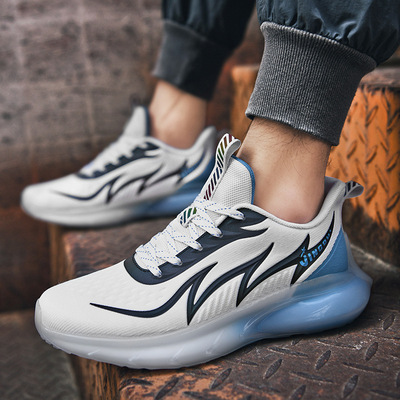 2021网布前系带圆头粘胶鞋爆米花底潮流飞织时尚低帮休闲运动鞋