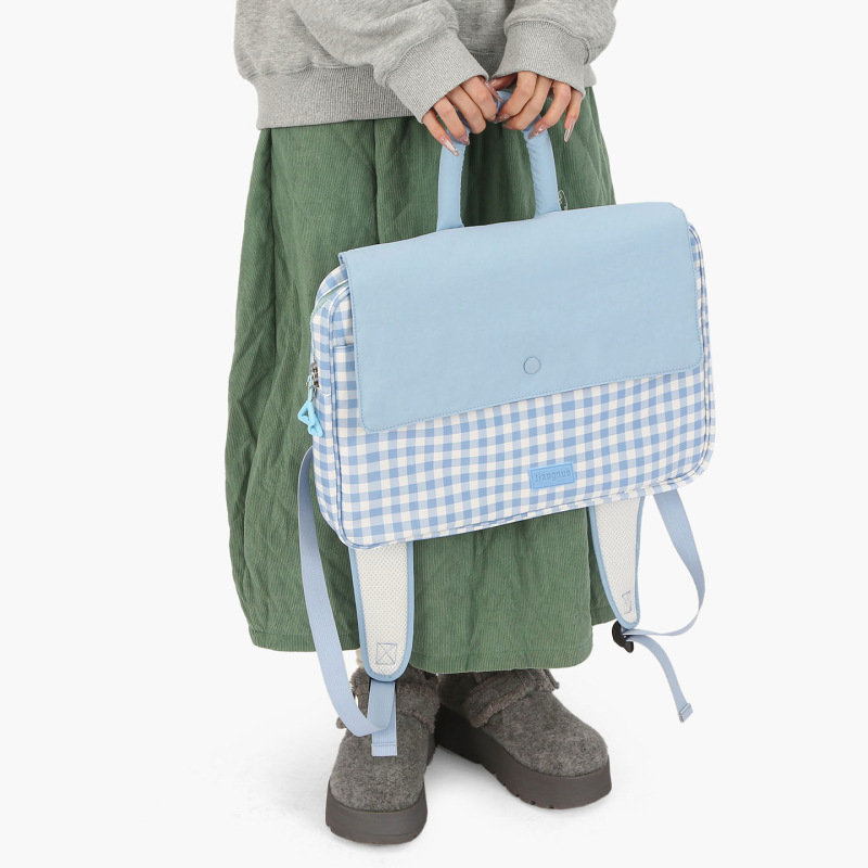Cross-Border New Personalized Fresh Style Computer Bag, Double-Shoulder Backpack, Student New Simple Plaid Notebook Backpack