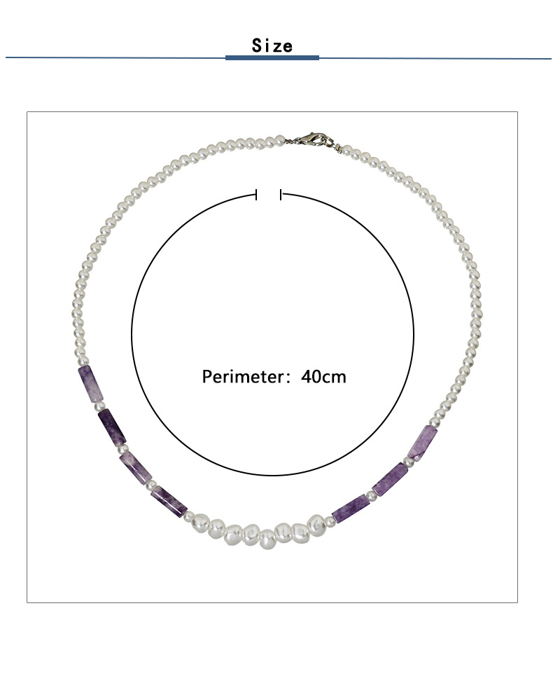 Round Pearl Purple Semi-Precious Stone Beaded Clavicle Chain Necklace Handmade Womenu0027s Ornament 