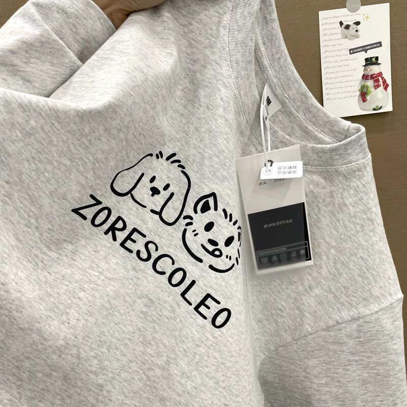 100% Pure Cotton Short-Sleeved T-Shirt for Women 2026 Summer Cute Printed Oversize Loose College Style Lazy Top