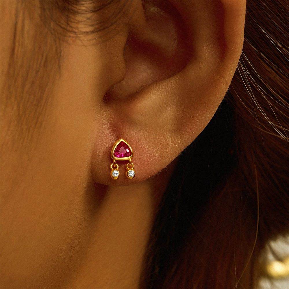 1 Piece Simple Style Geometric Plating Inlay Sterling Silver Opal Zircon Ear Studs display picture 27