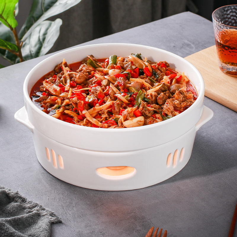 5ZV7 large plate chicken plate for restaurants, hotels, dry pot, open hearth, heat-preserving dish plate, candle heating tableware stove