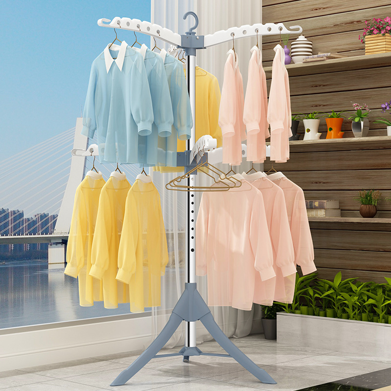 Foldable Floor-Standing Clothes Drying Rack for Bedroom Balcony, Stainless Steel Clothes Hanger, Telescopic Household Clothes Drying Rod