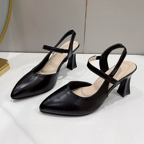 Summer New Pointed Toe Cover Strap Mother Sandals Soft Leather High Heels Women
