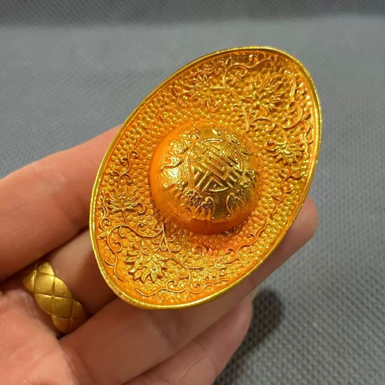 批发仿古做旧仿大清双龙金色元宝工艺品摆件鎏金影视道具