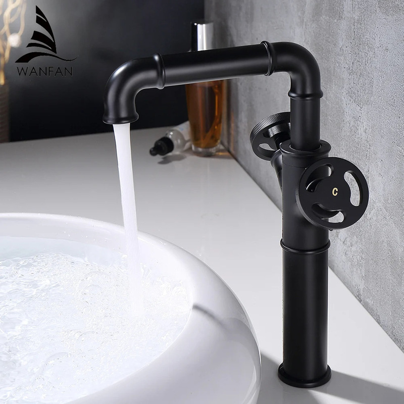Hot and cold bathroom basin faucet full copper industrial wind household bathroom washbasin wash basin faucet