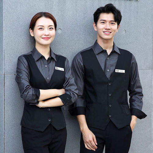 Bartender work clothes KTV bar waiter uniform hot pot waiter long-sleeved Western restaurant spring and summer clothing for women