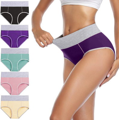 undefined5 combination Cross border Foreign trade Middle-waisted Hip goods in stock Solid Underwear lady Amazon Add fertilizer Largeundefined