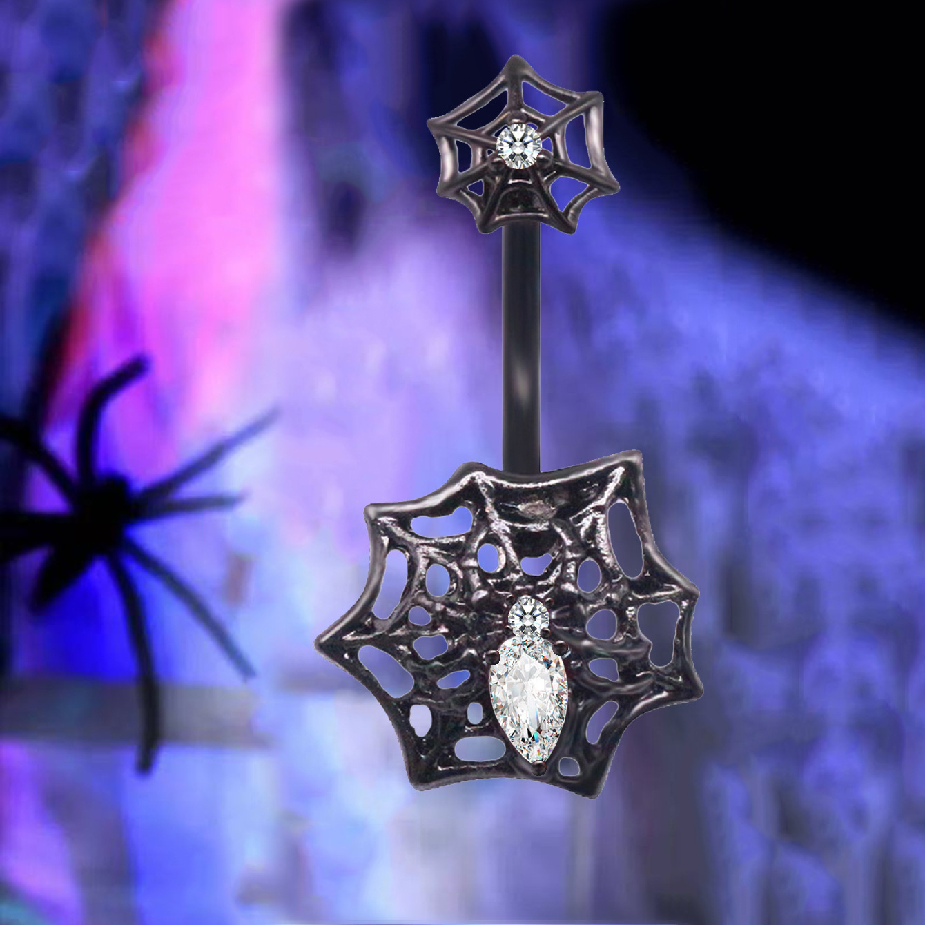 Spider Web Navel Piercing With Zircon For Halloween Style_voghion.com
