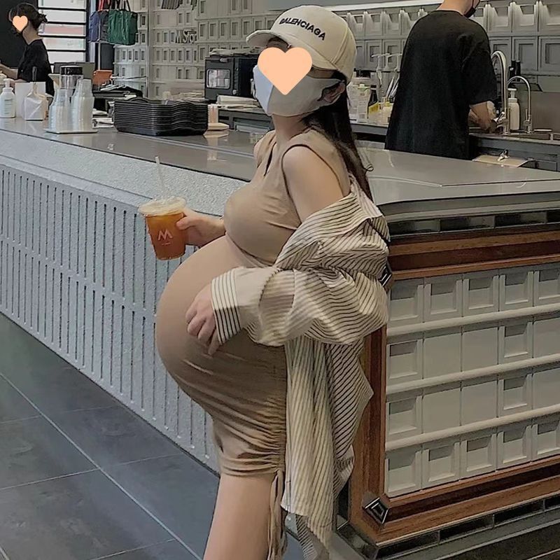 (2개) 서스펜더와 프랑스 끈 조임 탄성 슬리밍 캐주얼 다용도 핫맘 힙 스커트 봄 여름 가을이 달린 임산부 조끼 드레스