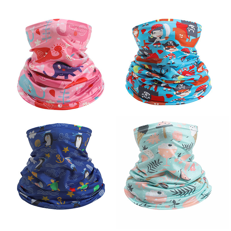Summer Children's Ice Silk Sunscreen Mask Outdoor Riding Children's Scarf Headscarf Cartoon Printed Sunscreen Children's Mask