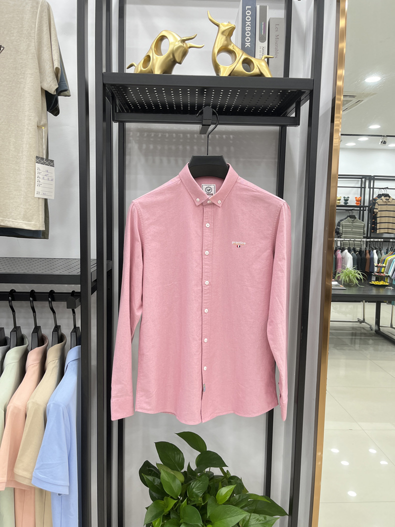 Men's Long-sleeve Embroidered Shirt Solid Colour Casual Autumn Top_voghion.com