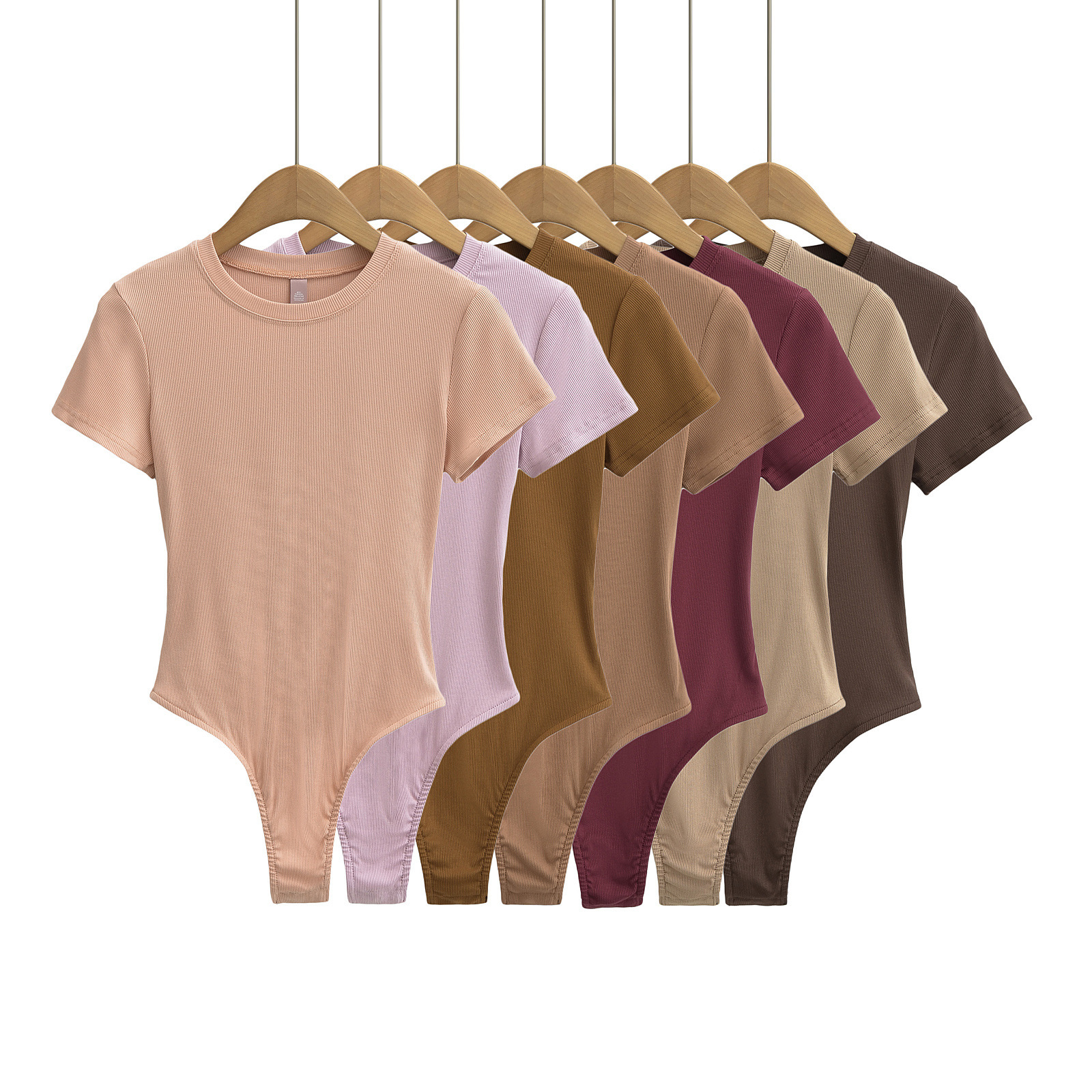 Ins American Style 2024 Spring and Summer Sexy Stretch Short-Sleeved Round Neck Jumpsuit Women's Slim-Fit Basic T-Shirt Base Shirt