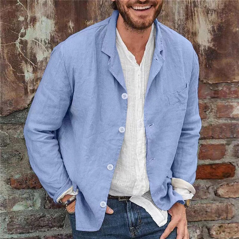 2025 Spring and Autumn European and American Men's Loose Casual Solid Color Small Suit Long Sleeve Jacket Cotton and Linen Temperament Small Suit Dropshipping