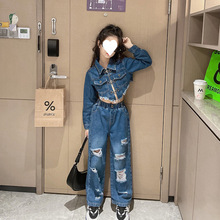 女童牛仔服秋季套装2025新款走秀T台大童潮酷女孩炸街网红二件套