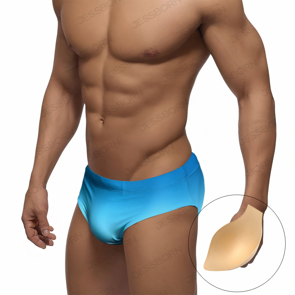 Jessborn Men's Gradient Color Cup Anti-Embarrassment Briefs Low-Waist Sexy Hot Spring Beach Surfing Swimsuit