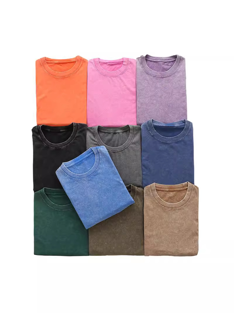 230g de algodón puro americano lavado camiseta apenada hombres y mujeres corto personalizado verano suelto ins marca de moda todo-Partido estilo de Hong Kong Hip Hop