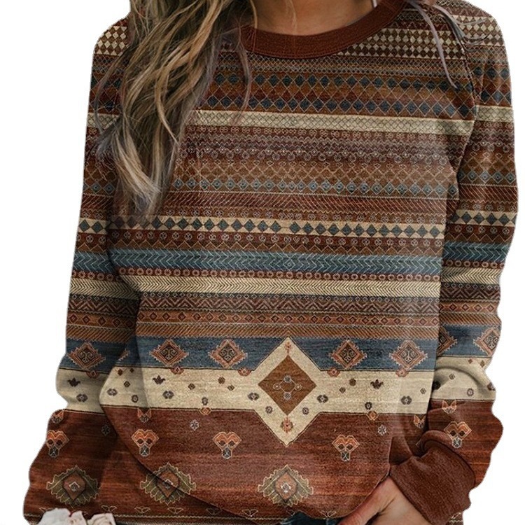 Suministro transfronterizo otoño e invierno nuevo Amazon deseo eBay europeo y americano manga larga cuello redondo suéter superior ropa de mujer 6761