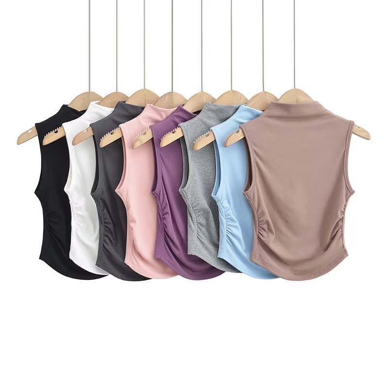 女性用ハーフタートルネックショートトップ、新しいノースリーブインナー、多用途プルオーバーベスト、スリムフィット、夏のホットガール痩身2025|undefined