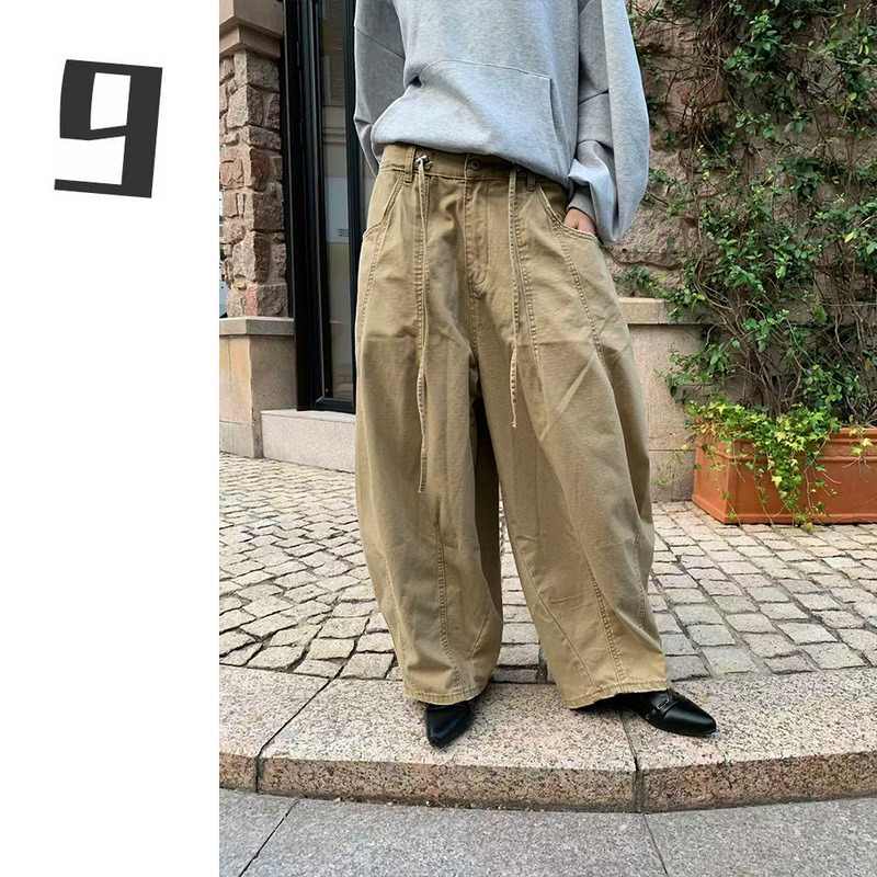 [9Hour] American Drawstring Workwear Scimitar Jeans for Women 2025 Autumn and Winter Loose Wide-Leg Pants for Women Hc1387