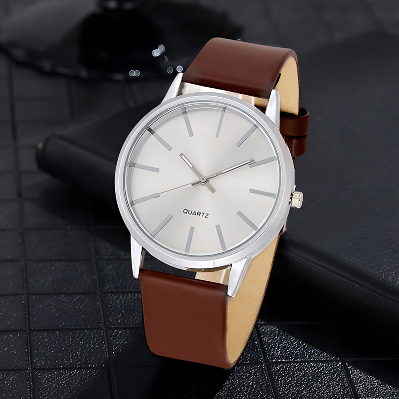 Men Quartz Watch Set With Bracelet Necklace Ring And Leather Strap_voghion.com