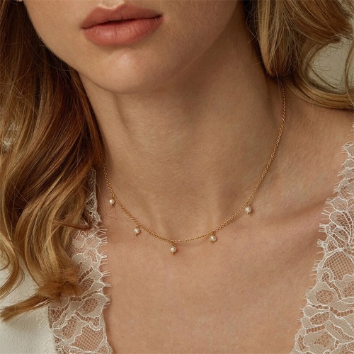 eManco Stainless Steel Necklace Imitation Pearl Tassel Necklace Women's Short Necklace Wholesale