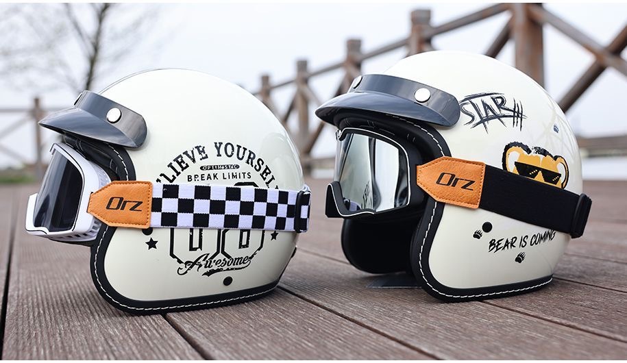 Suitable for Orz Motorcycle Helmets for Men and Women 3C Certified 3/4 Helmets Summer Retro Half Helmets Electric Motorcycles for All Seasons