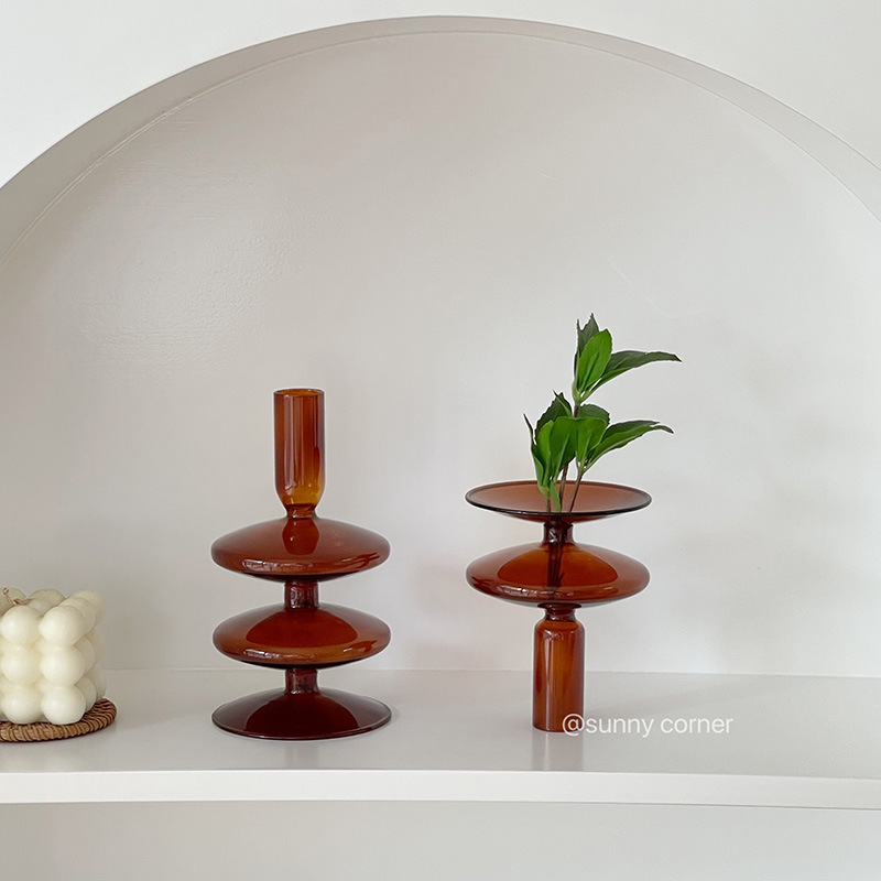 Candelabro de cristal marrón vintage florero ins estilo salón flor seca arreglo de flores candelero decoración adornos