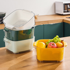 Double-layer vegetable washing sink drain basket kitchen household plastic fruit tray living room sink filter vegetable colander washing vegetable basket