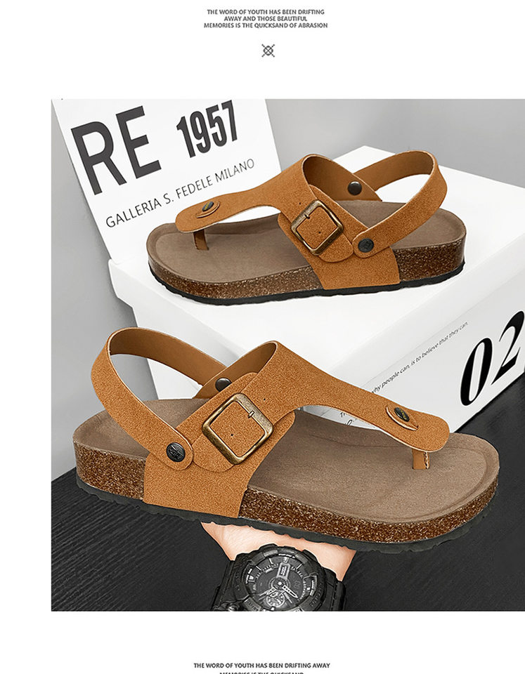 Dép sandal nam quai ngang kẹp chân đế gỗ phong cách Birken, thoáng khí đi biển — Màu đen, Nâu vàng, Trắng be chi tiết 20