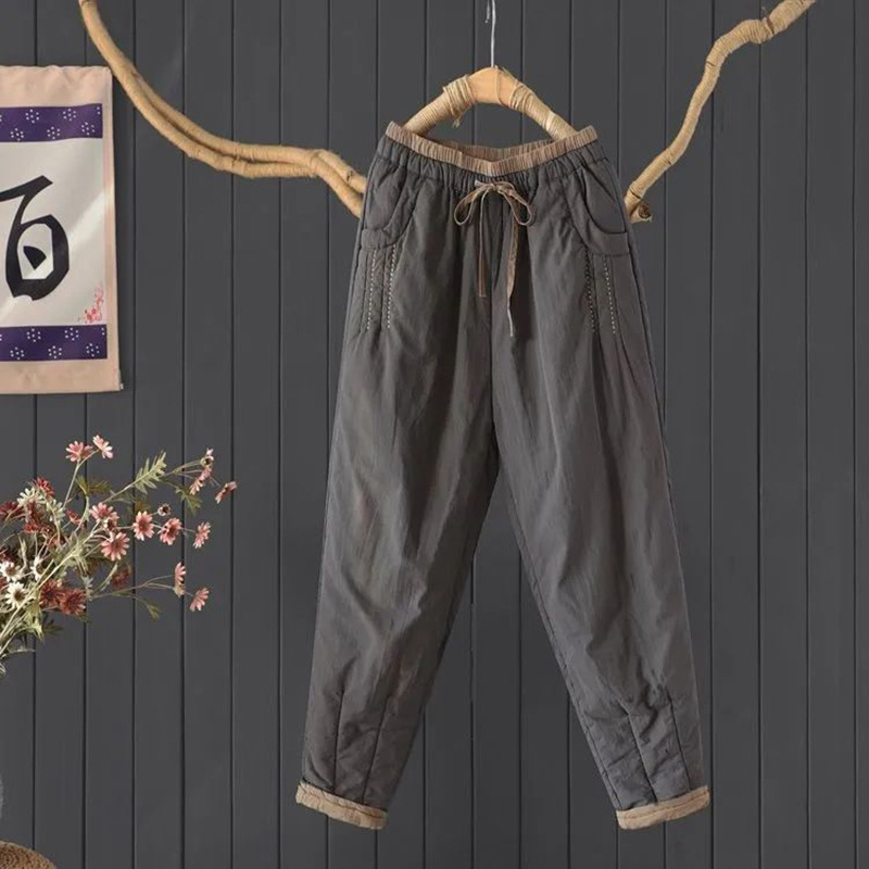 Winter Commuter Color-Block Lace-Up Thickened Warm Harem Pants Slim Fit Women's Artistic Loose Slimming Long Cotton Pants Winter Commuter Color-Block Lace-Up Thickened Warm Harem Pants Slim Fit Women's Artistic Loose Slimming Long Cotton Pants