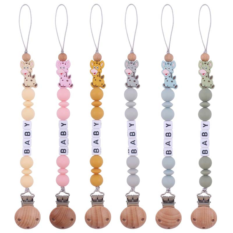 Nuevo bebé suministros de silicona chupete Cadena de dibujos animados animal jirafa silicona mordedura chupete cadena anti-gota cadena