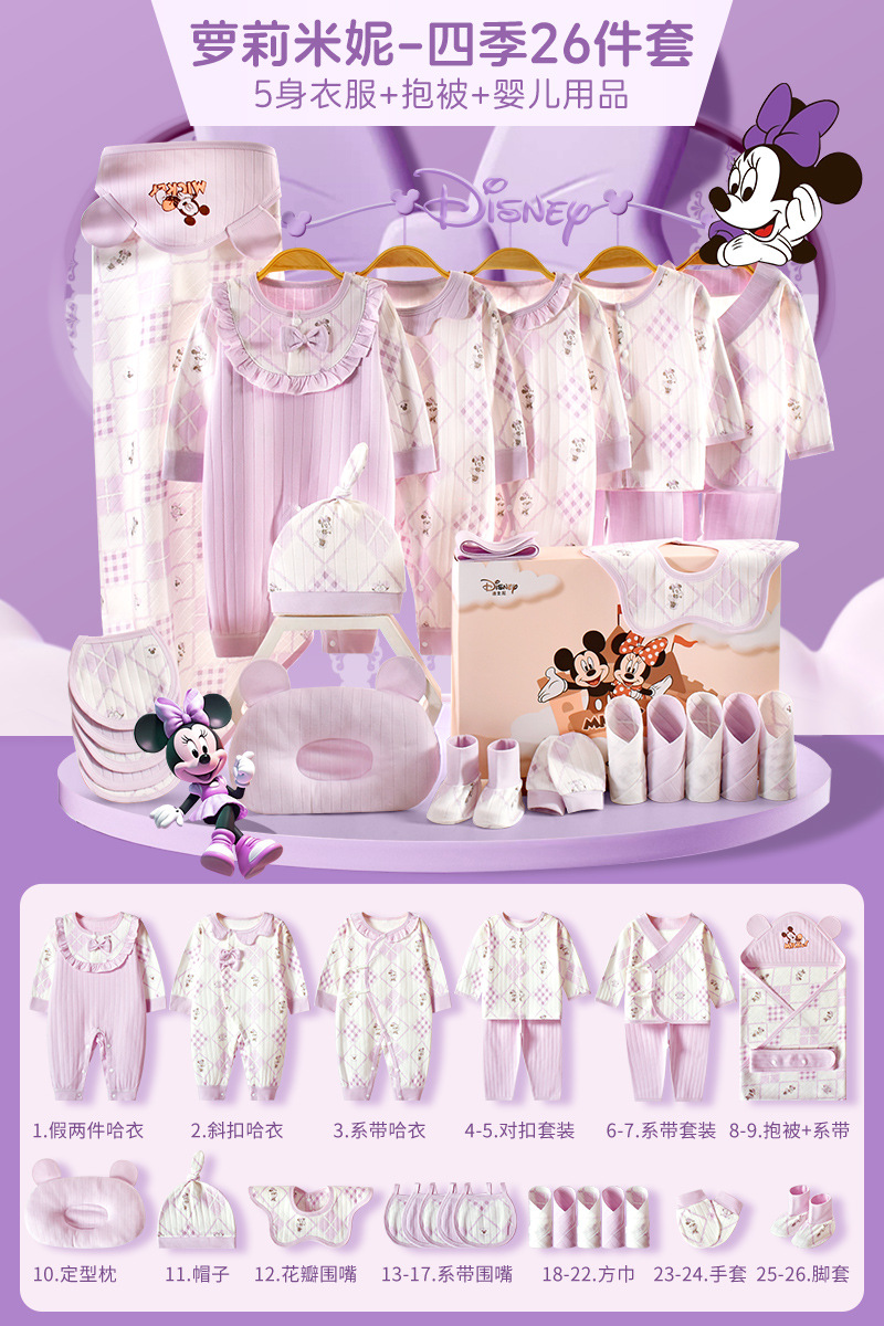 ディズニー ベビーギフトボックス 新生児服 純綿セット 新生児 女の子 満月祝いギフト 高級