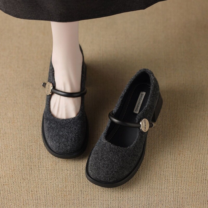 Super stylish Mary Jane women's shoes with chunky heels, 2026 spring collection, comfortable to wear with skirts, slip-on furry high heels for women Super stylish Mary Jane women's shoes with chunky heels, 2026 spring collection, comfortable to wear with skirts, slip-on furry high heels for women