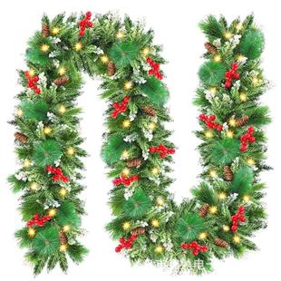 Christmas Pvc Wreath Pine Needles Mixed with White and Red Fruits 2.7m Decorative Rattan European-Style Fireplace Decoration