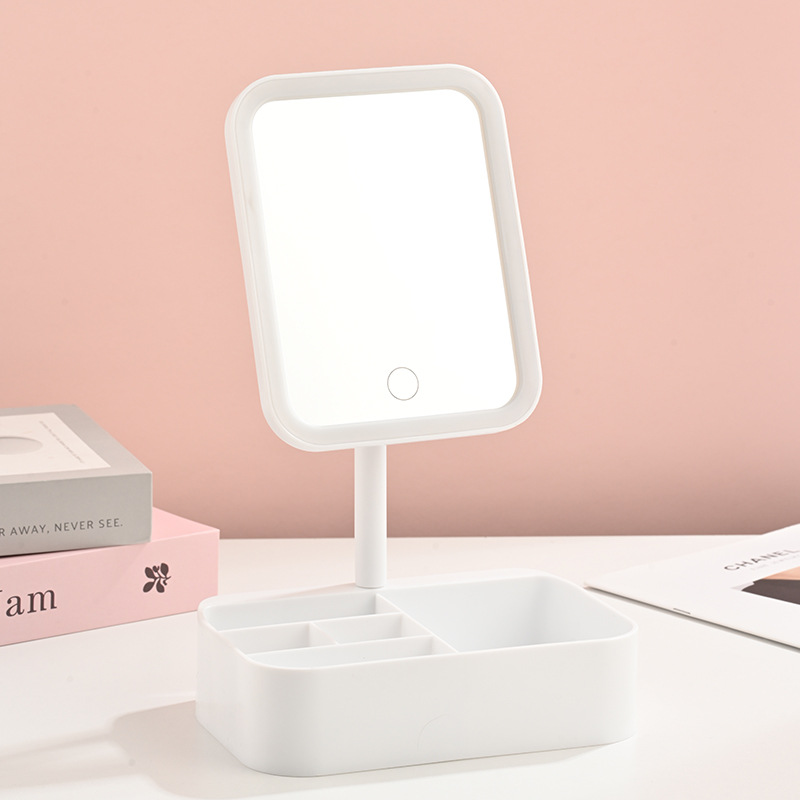 Espejo de escritorio LED con lámpara inteligente Espejo de vestir de dormitorio de estudiantes Espejo de maquillaje de escritorio Caja de almacenamiento portátil Espejo de maquillaje image 10