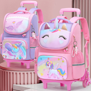 Iwaka's New Trolley Schoolbag Primary School Girls Grade 1-3-6 Kidsren's Six-Wheel Stair Climbing Waterproof Drag