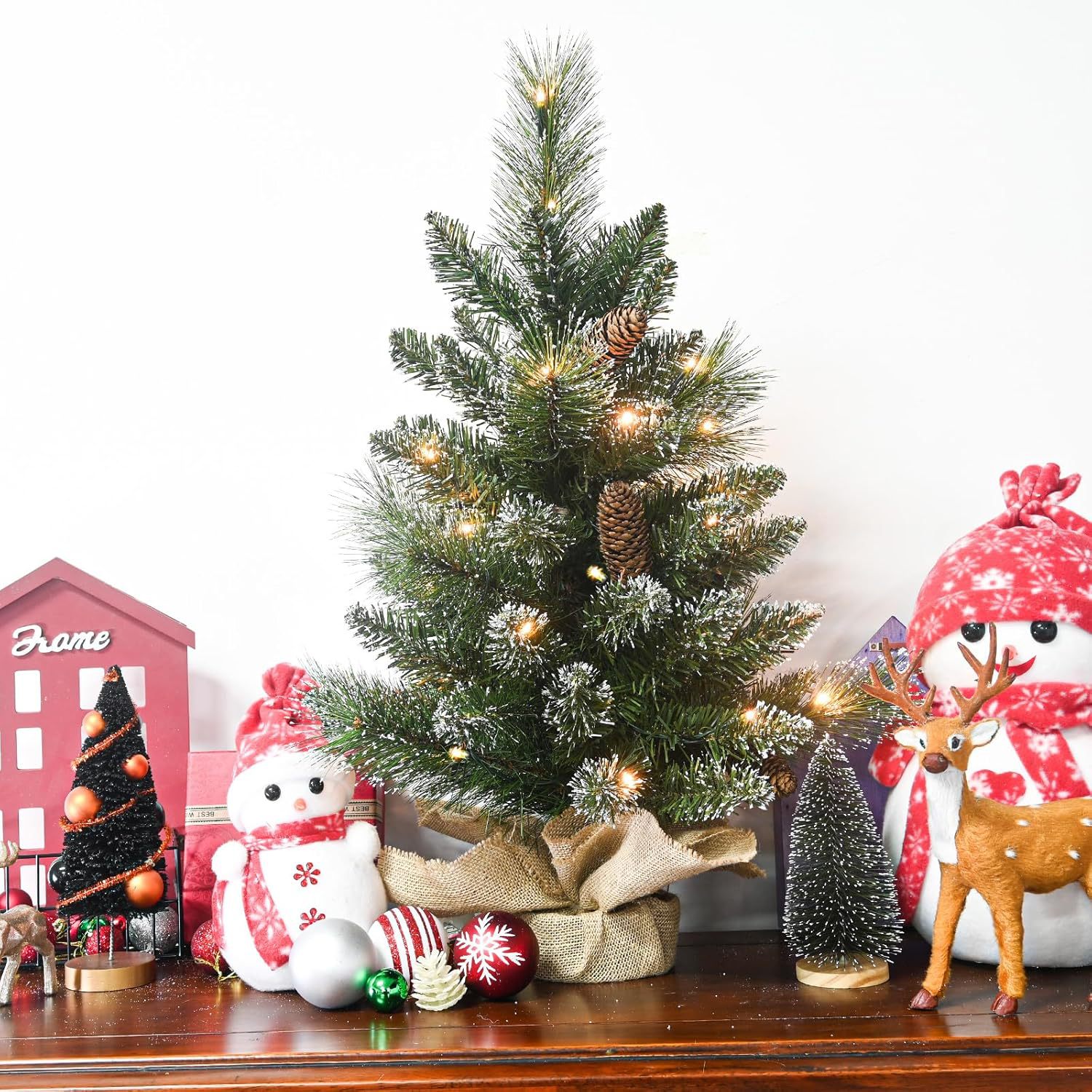 30CM mini Christmas tree pointed PVC spray white with lights desktop…