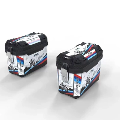 Motorcycle trunk Three-Box Side Box Side - a-pair-of-28l-flame-white-saddlebags-integrated-bracket