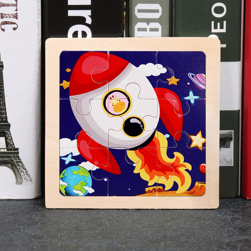 Rompecabezas para niños, animales de dibujos animados, rompecabezas plano de 9 piezas, educación temprana para bebés, iluminación, cognición, juguetes de madera transfronterizos