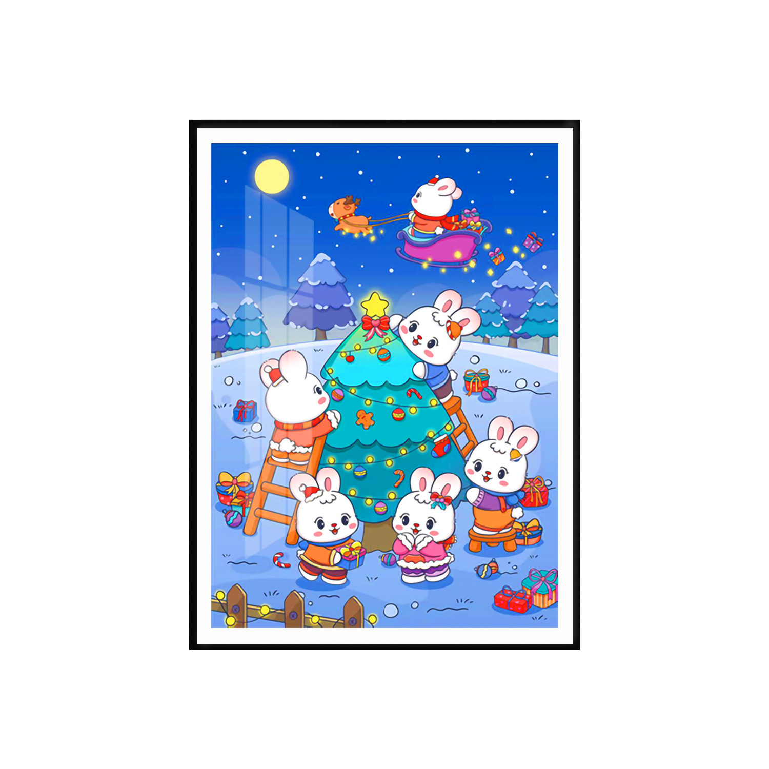 Mona Lisa real bordado de cruz conejo de Navidad tela de oro explosión lindo conejo bendición pequeña pintura decorativa image 5
